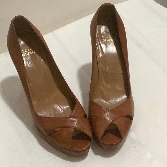 Stuart Weitzman Camel Brown Leather Platform Heel - Picture 4 of 10
